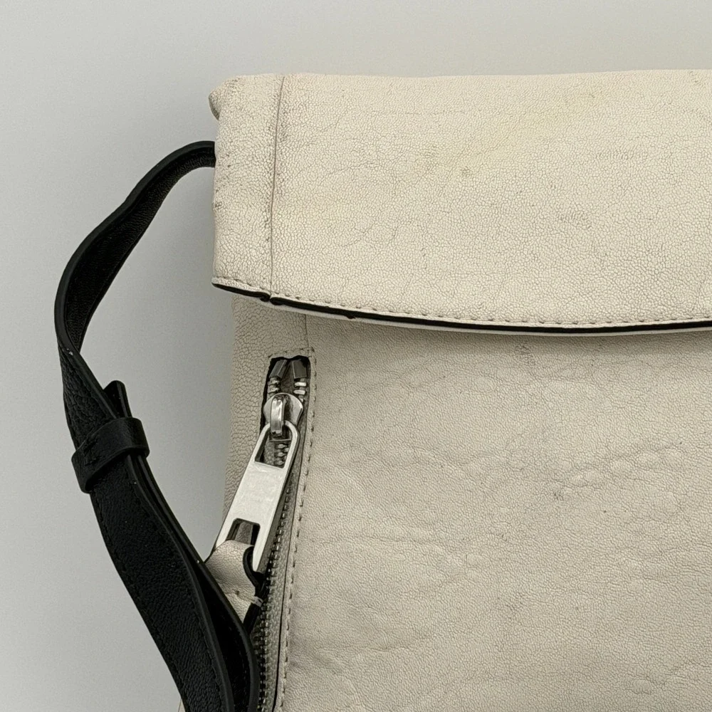 Vince Camuto Cream Leather Crossbody Bag Flap Satchel Handbag‎ Purse